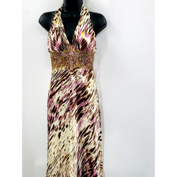 Y2K Satin Beaded Halter Gown Dress - Picture 5 of 6